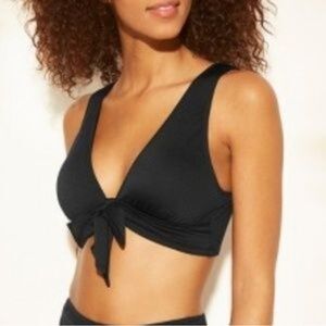 Shade & Shore Plunge Front Knot Bikini Swim Top Black XL